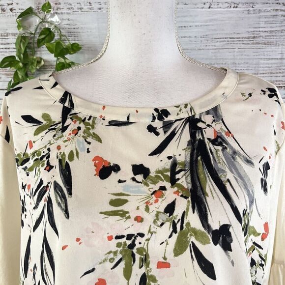 Van Heusen Blouse Tunic size Extra Large Ivory Cream Coral Floral Garden Wedding - Picture 4 of 12